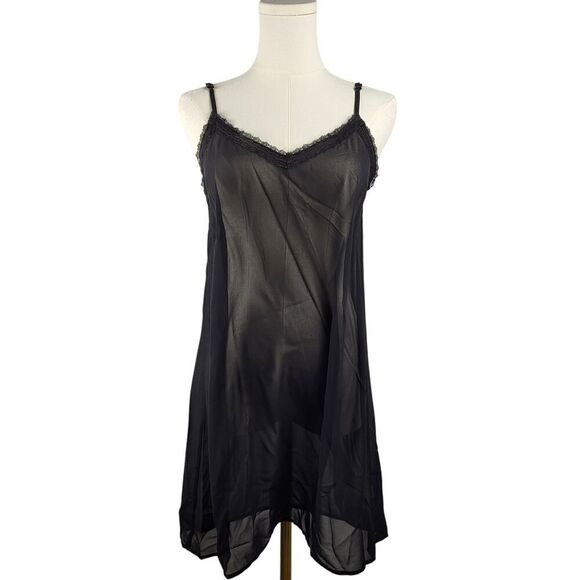 NEW POL Small Black Sheer Slip or Dress with Lace Trim & Adjustable Straps - Picture 1 of 8